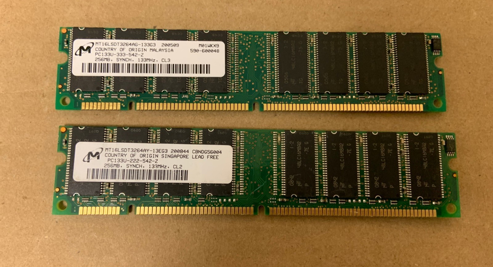 Micron 512MB (2X256MB) PC133 133MHz 168Pin Desktop SDRAM Memory Ram NON-ECC