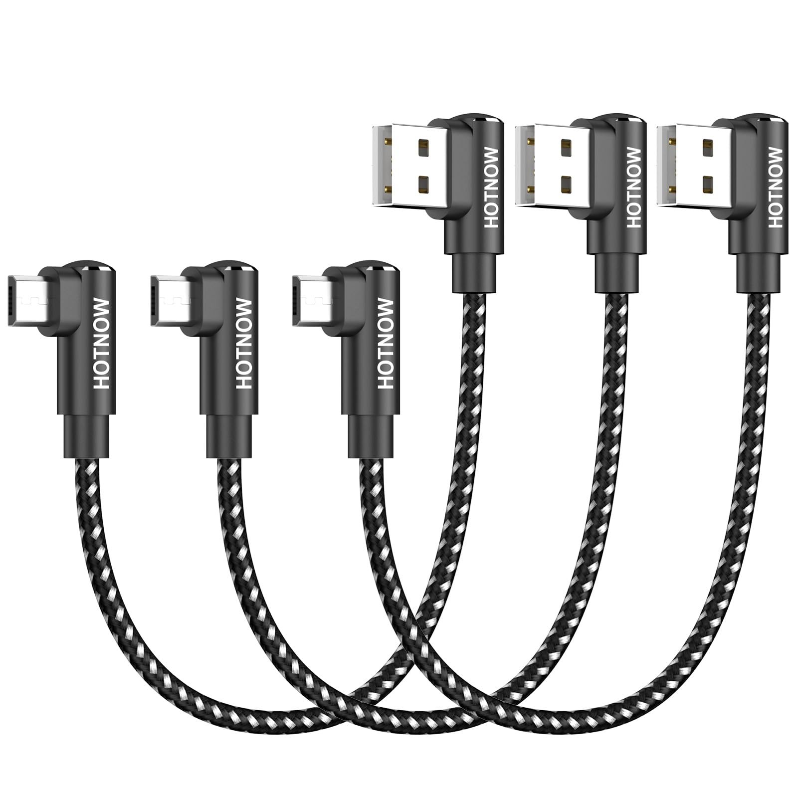 HOTNOW Short Micro USB Right Angle Cable 0.5FT 3Pack, 90 Degree 0.5FT, Black
