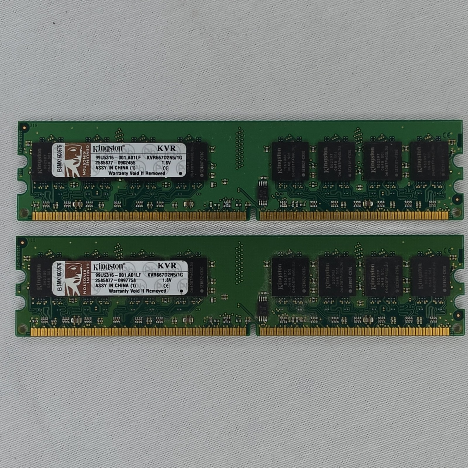 Kingston 2GB (2x1GB) DDR2 DIMM PC2-5300 240-Pin Non-ECC KVR667D2N5/1G