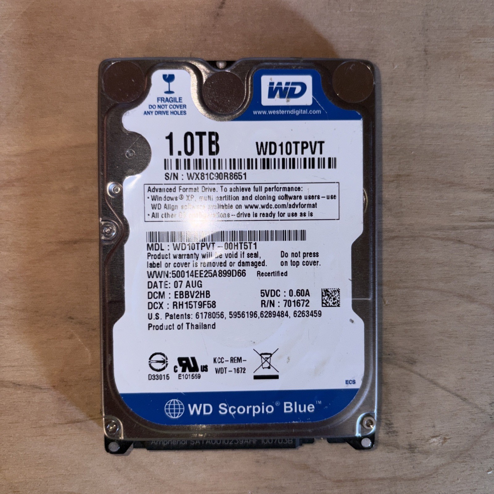 Western Digital WD Scorpio Blue 1TB 2.5" SATA 5400RPM 8MB HDD WD10TPVT