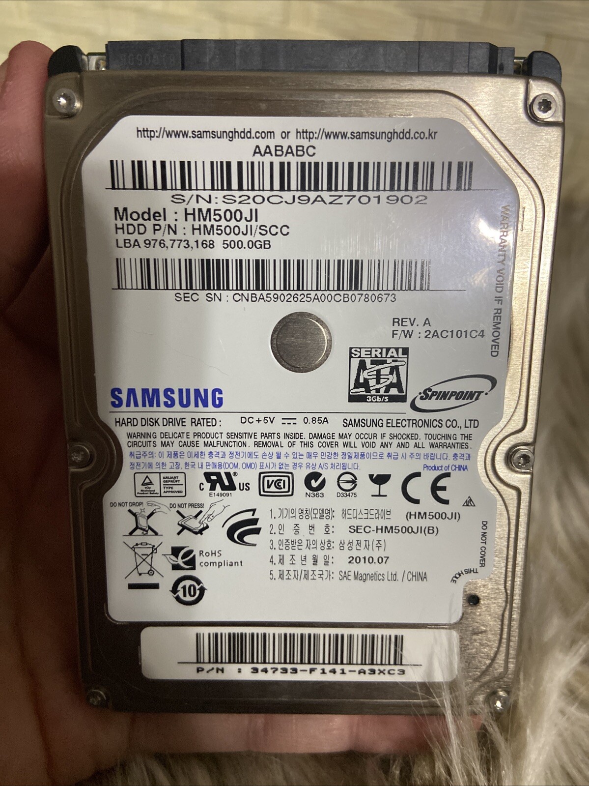 Samsung HM500ji  500GB, Hard Disk Drive Np-Q430-jsb1us