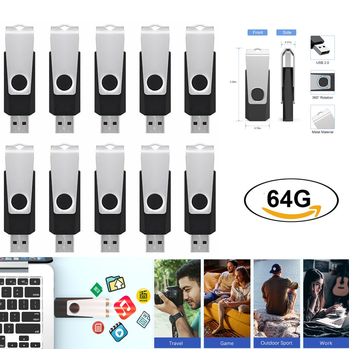 64GB USB 2.0 Flash Drive Memory Stick USB Drive U Disk Pendrive Data Storage Lot