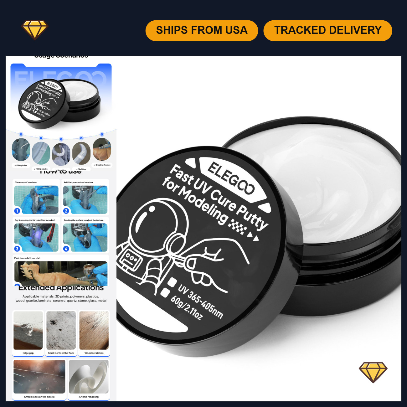 UV Resin Putty for 3D Printing - 60g White Modeling Material, Quick Cure