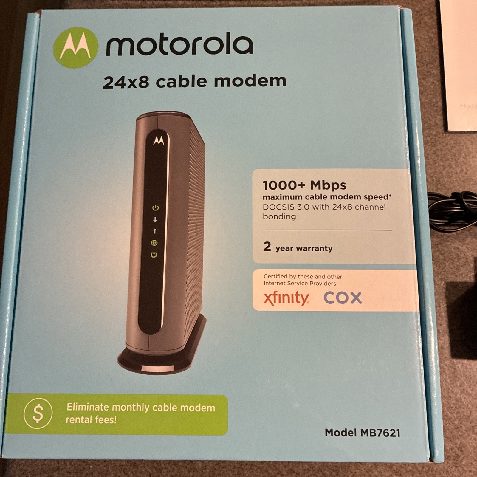 Motorola Cable Modem  24x8 Model MB7621 DOCSSIS 3.0 1,000+Mbps Open Box