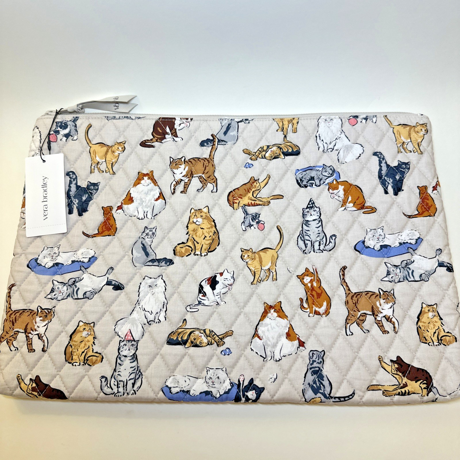 NWT Vera Bradley Essential Laptop Pouch A Cat's Life NEW Large Case Cotton Kitty