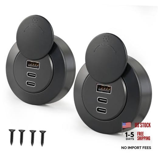 72W 3-Port RV USB Outlet, Surface Mount 12V USB Fast Charger Socket 2 Pcs