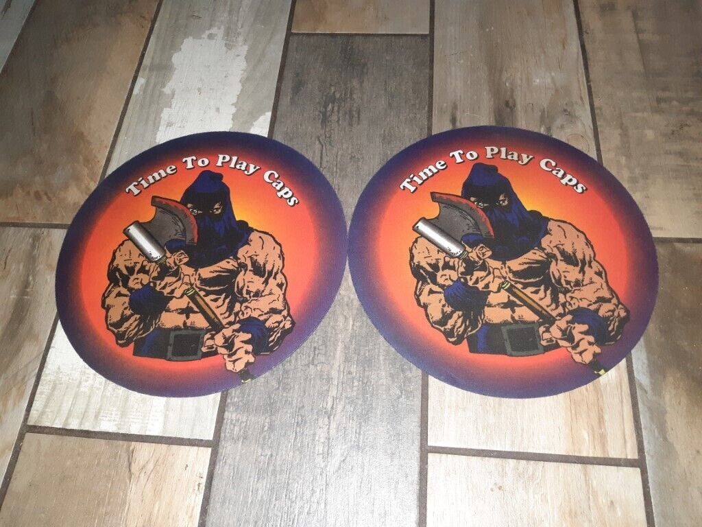 LOT OF TWO Vintage TIME TO PLAY CAPS ROUND Mouse Pads NOS Rare RARE RARE