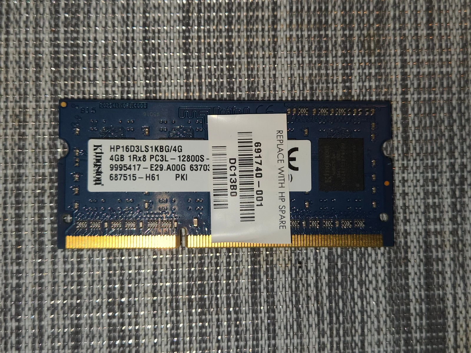 HP16D3LS1KBG-4G OEM KINGSTON LAPTOP MEMORY 4GB 1RX8 PC3L-12800S-11-11-B3 (CA65)