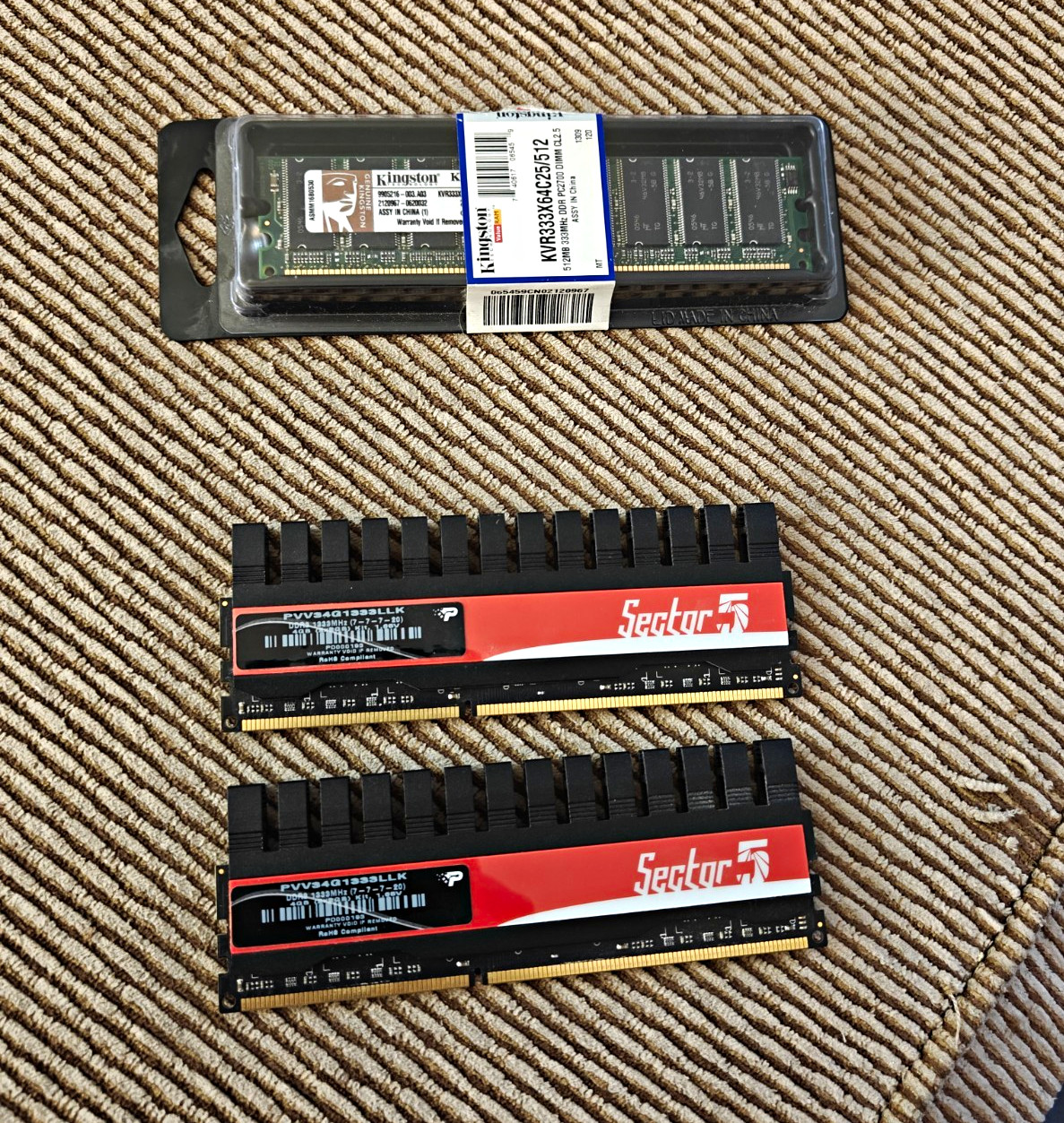 ​Desktop RAM Lot (3 Sticks): Patriot Sector 5 4GB (2x2GB) DDR3 + Kingston 512MB