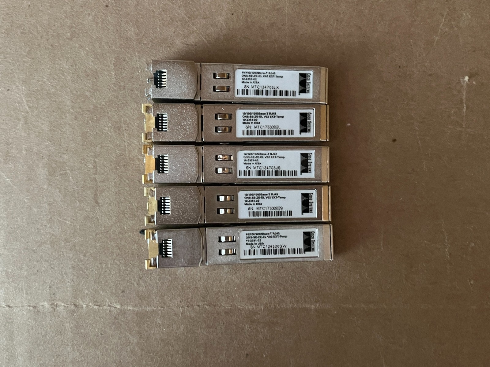 LOT OF 5 ONS-SE-ZE-EL CISCO SFP 10/100/1000BASE-T RJ45 V02 10-2351-02 WMOTCSJAAA