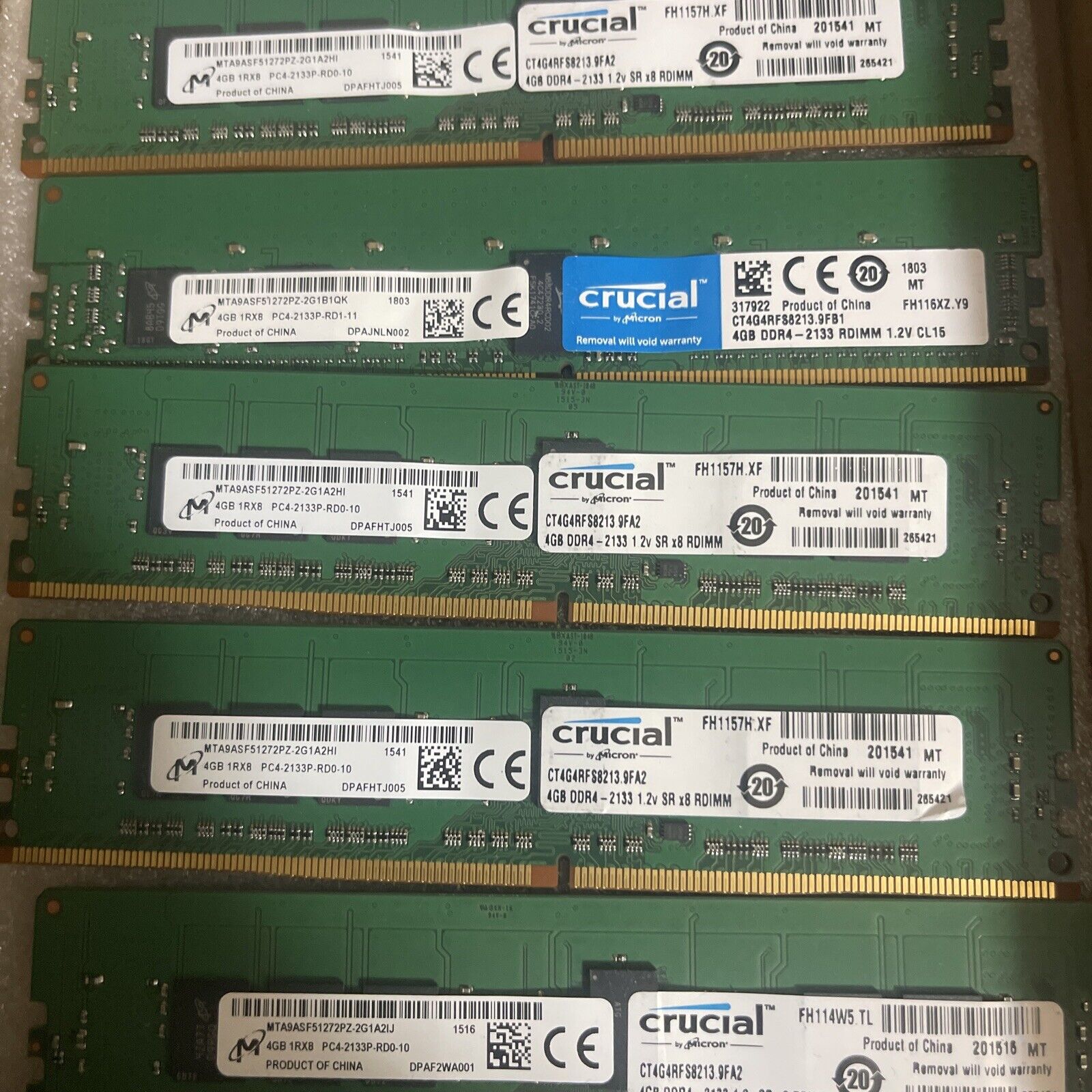 Lot Of 16 MICRON/Crucial 4GB 1RX8 PC4-2133P ECC REG SERVER MEMORY(64GB Total)