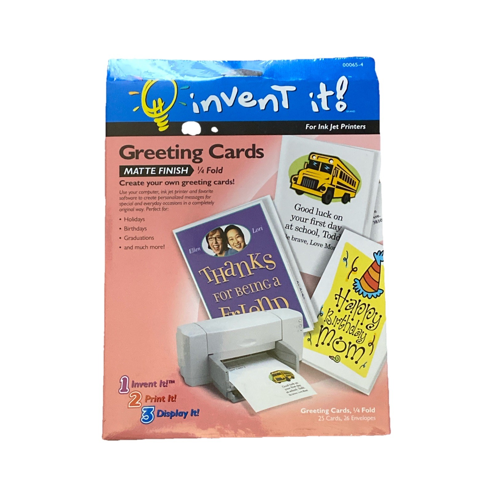 1999 Invent It  Greeting Cards  1/4 Fold  25 Cards  26 Envelopes  Matte Finish