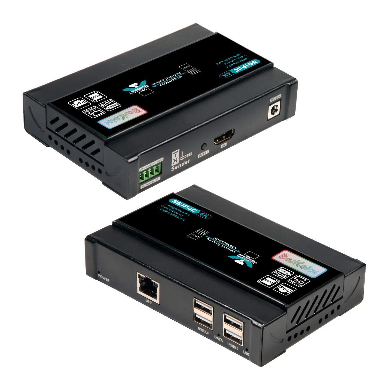 Basicolor 4K60Hz HDMI KVM USB Extender Over Cat6 196Ft Plug&Play 4xUSB2.0