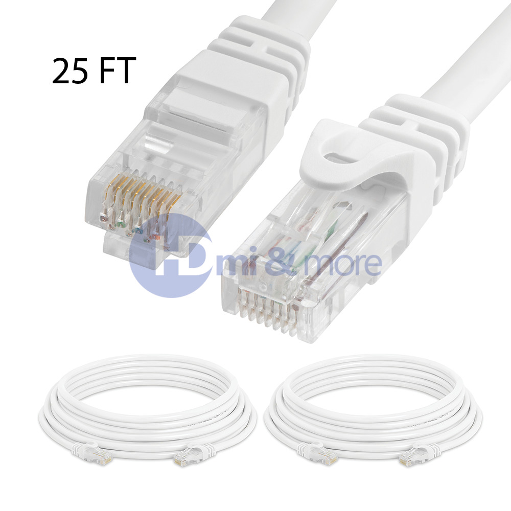 2x 25FT CAT6 Cable Ethernet Lan Network CAT 6 RJ45 Patch Cord Internet White