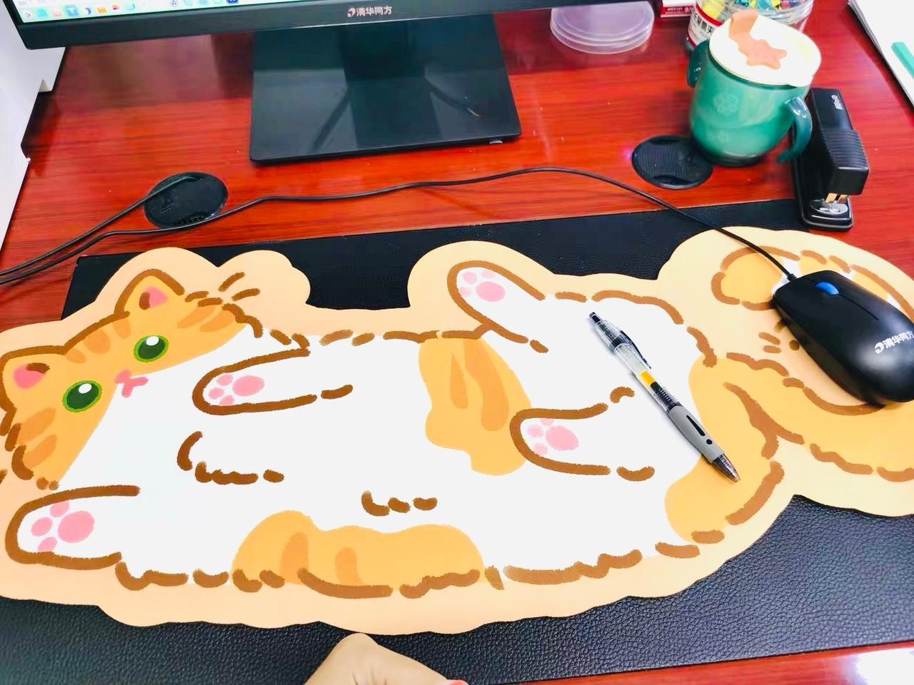 Huge Orange Kitty Cat Keyboard Mousepad Desk Office Cute Pet Office School