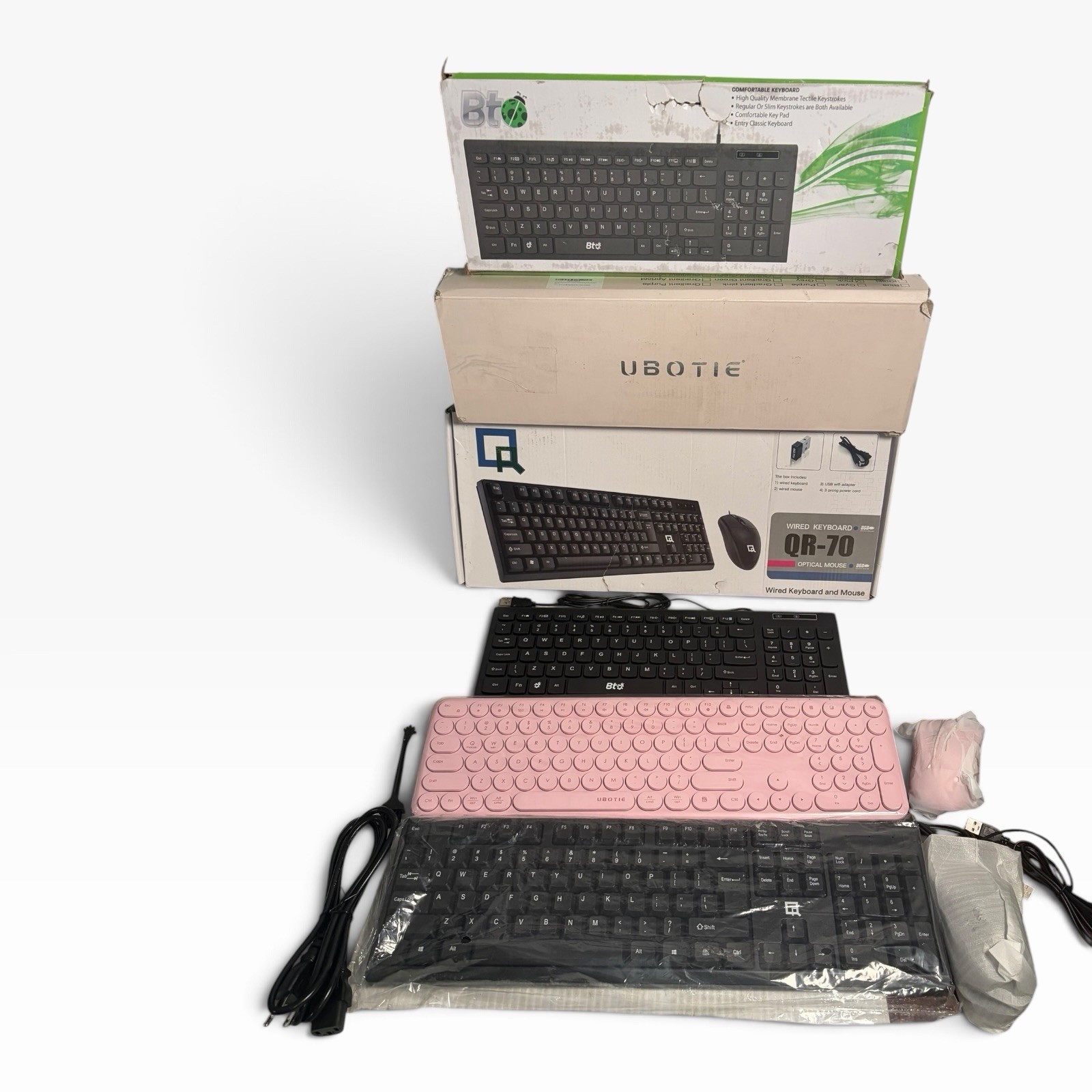 3-Pack Ubotie Pink Keyboard & Mouse/BT Keyboard/QR-70 Keyboard & Mouse