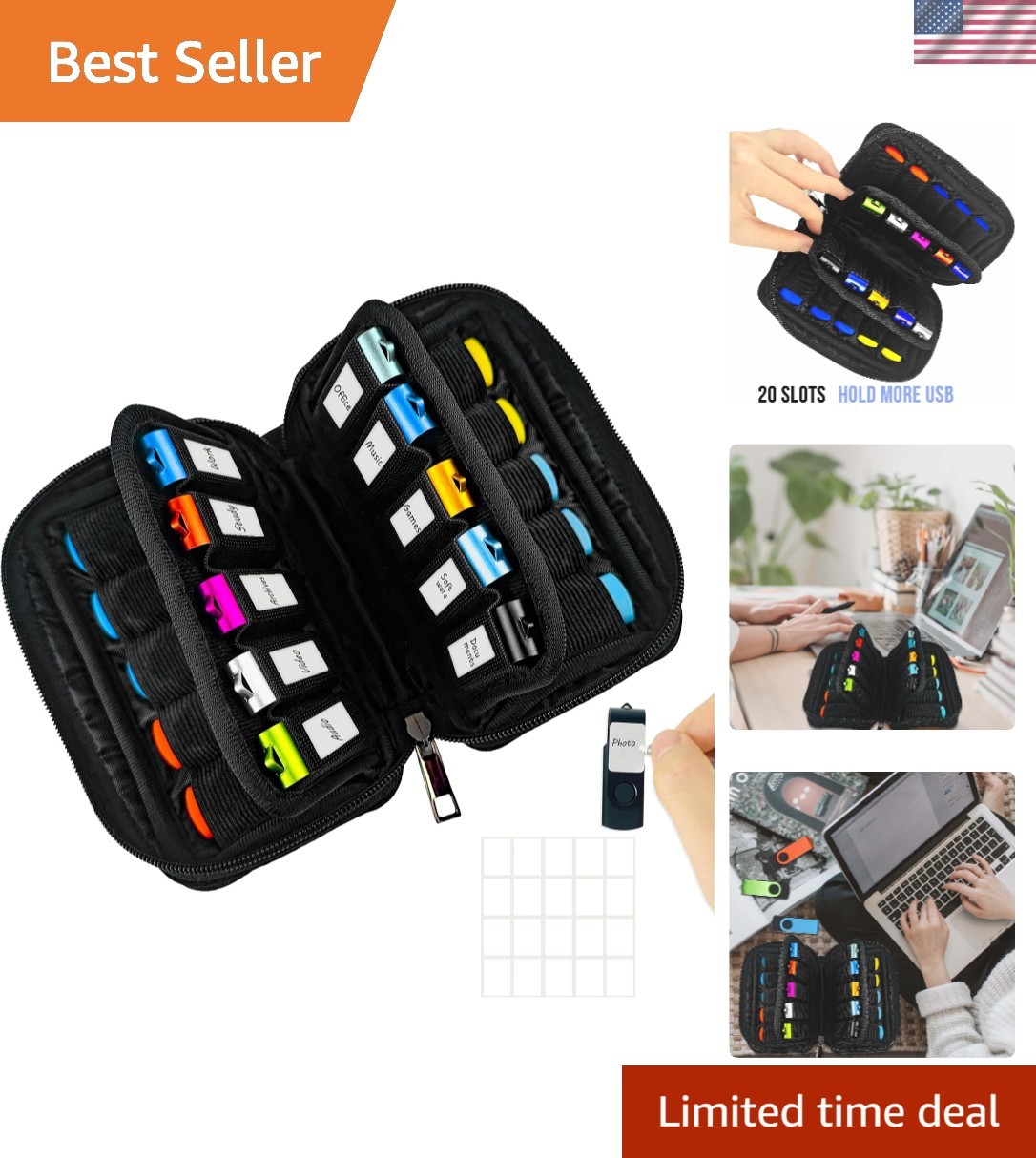 Durable Neoprene 20-Slot USB Drive Holder - Ideal for Memory Stick Organization