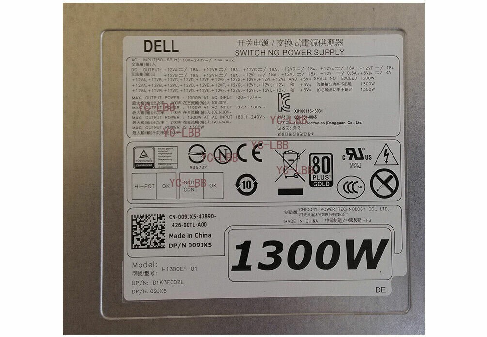 Genuine 1300W PSU for Dell Precision T7600 T7610 T5600 T5610 09JX5 H1300EF-01