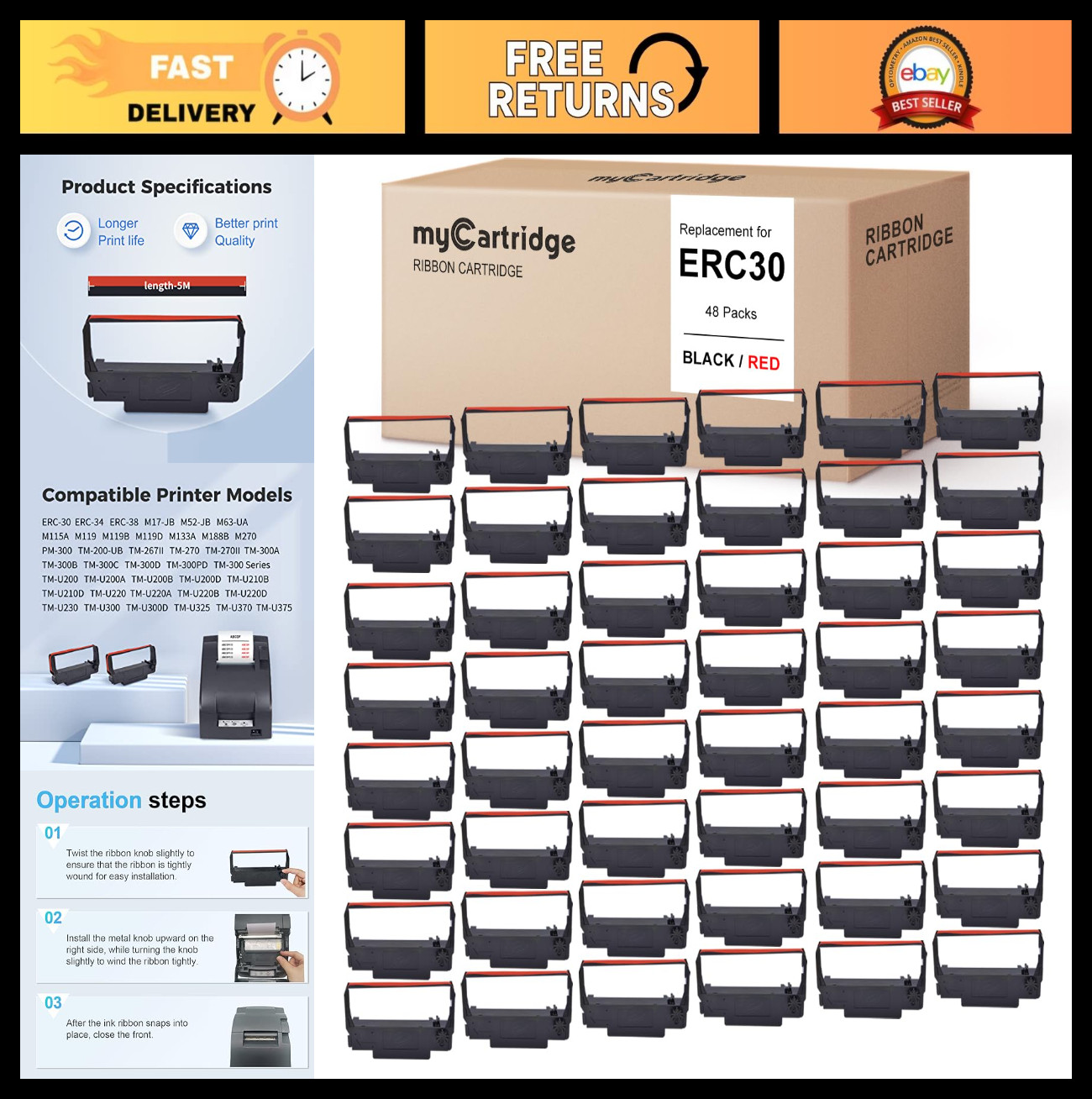 Compatible Ribbon Cartridge Replacement ERC30 ERC-30 for ERC38 NK506 (Black Red,