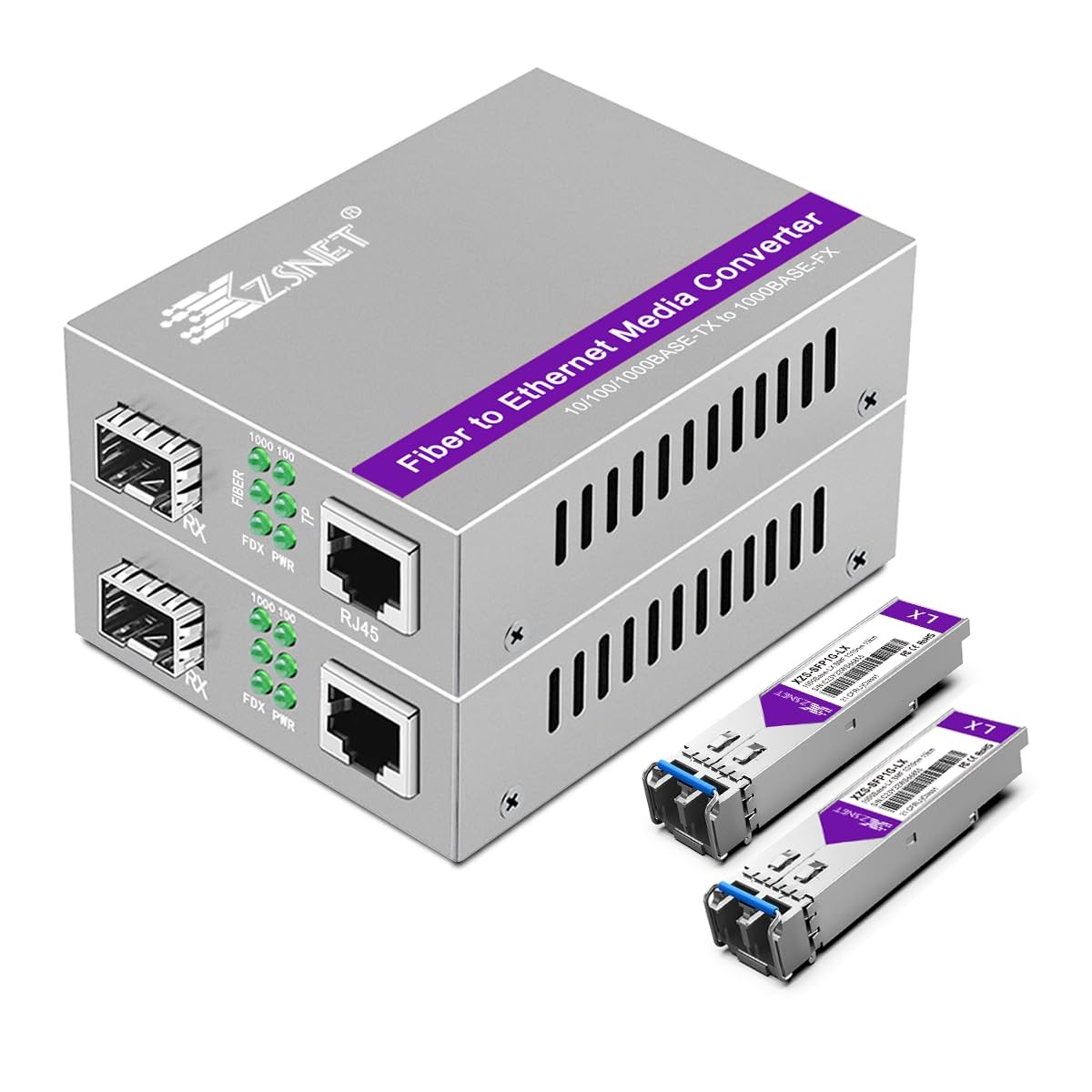 A Pair of 1.25G/s Gigabit Single-Mode Dual LC Fiber to Ethernet RJ45 Media Co...