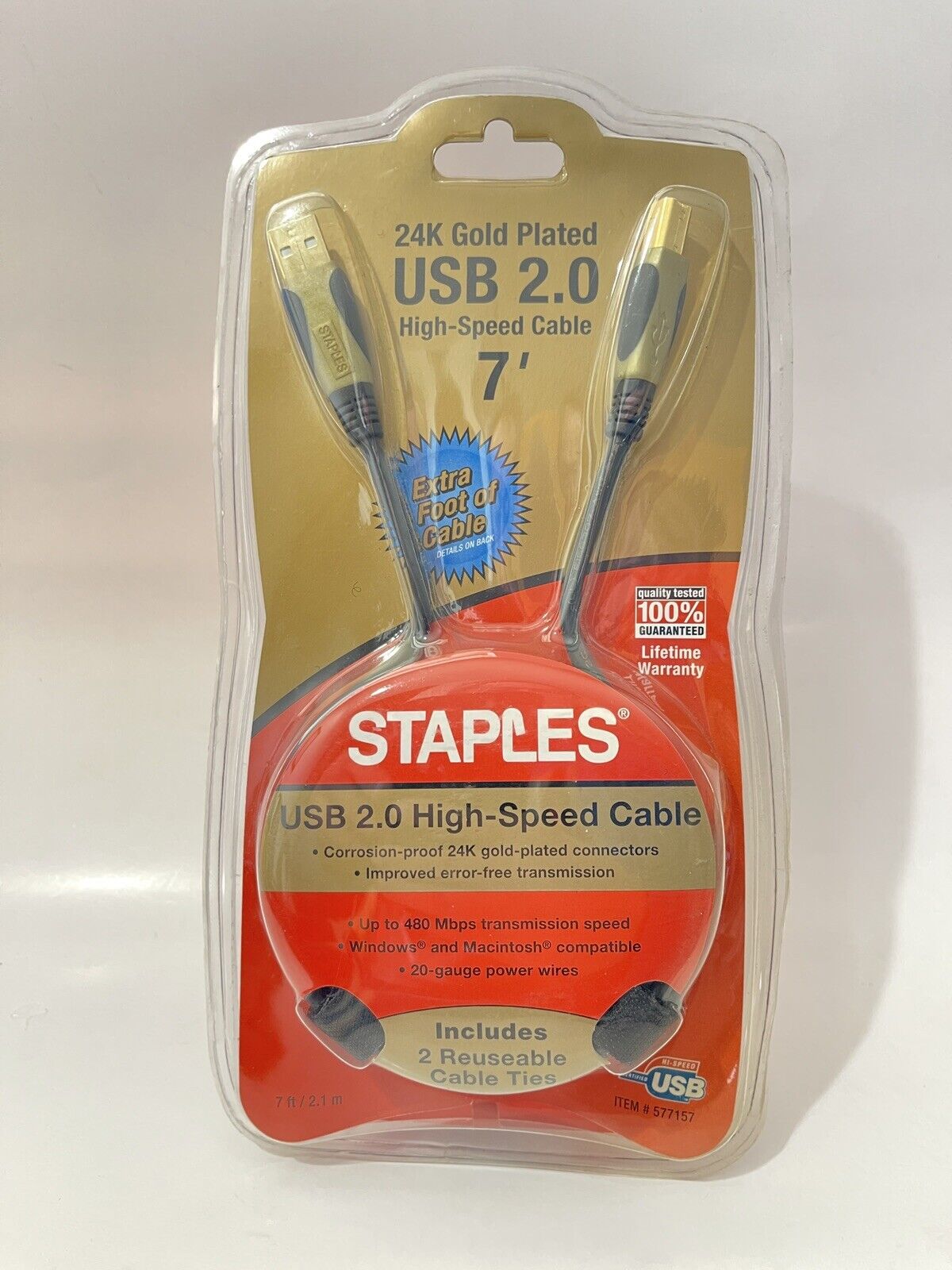 Staples 24K Gold plated 7’ USB 2.0 High Speed Cable