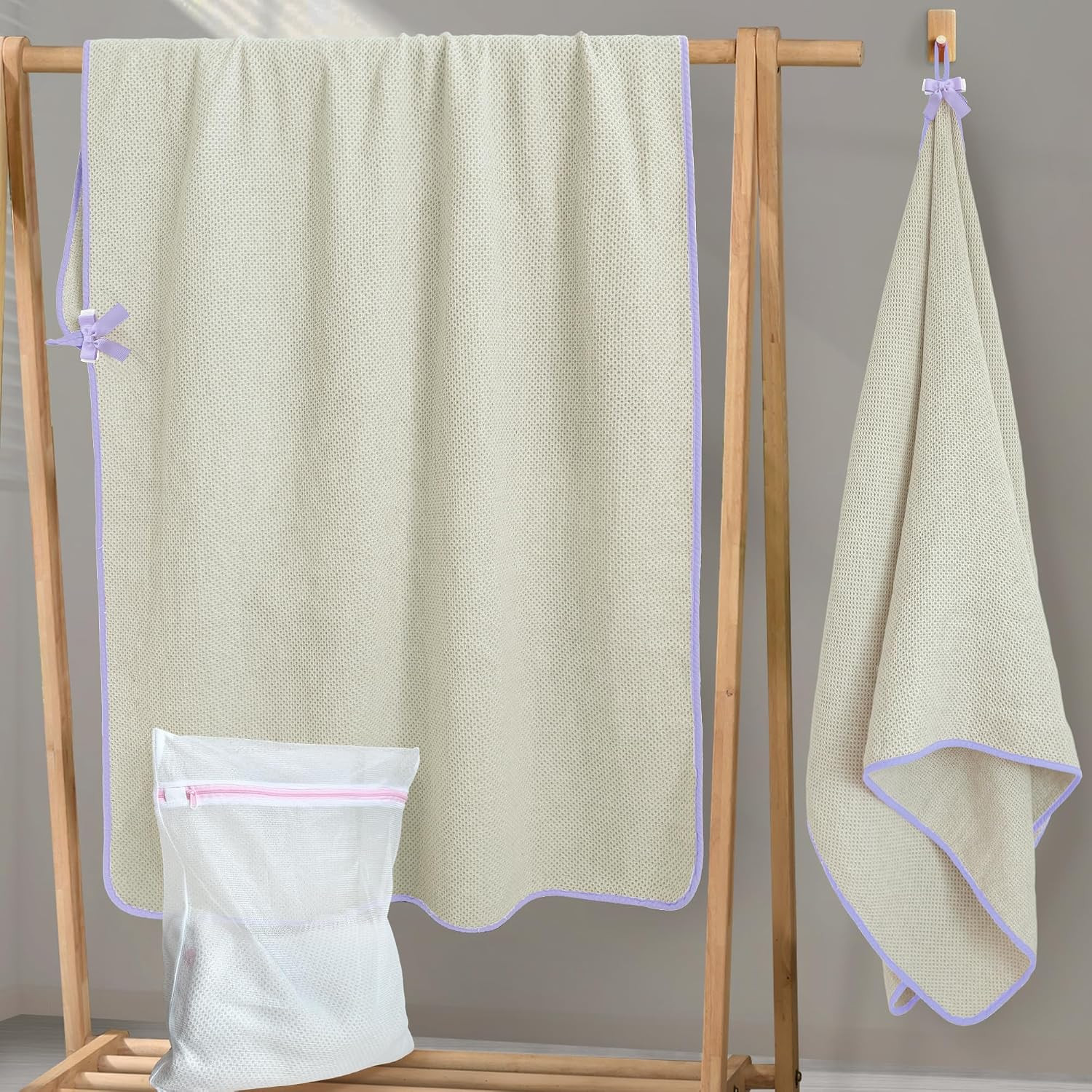 Waffle Bathroom Towels 2 Pack, 100% Cotton, 57x33 in, Beige