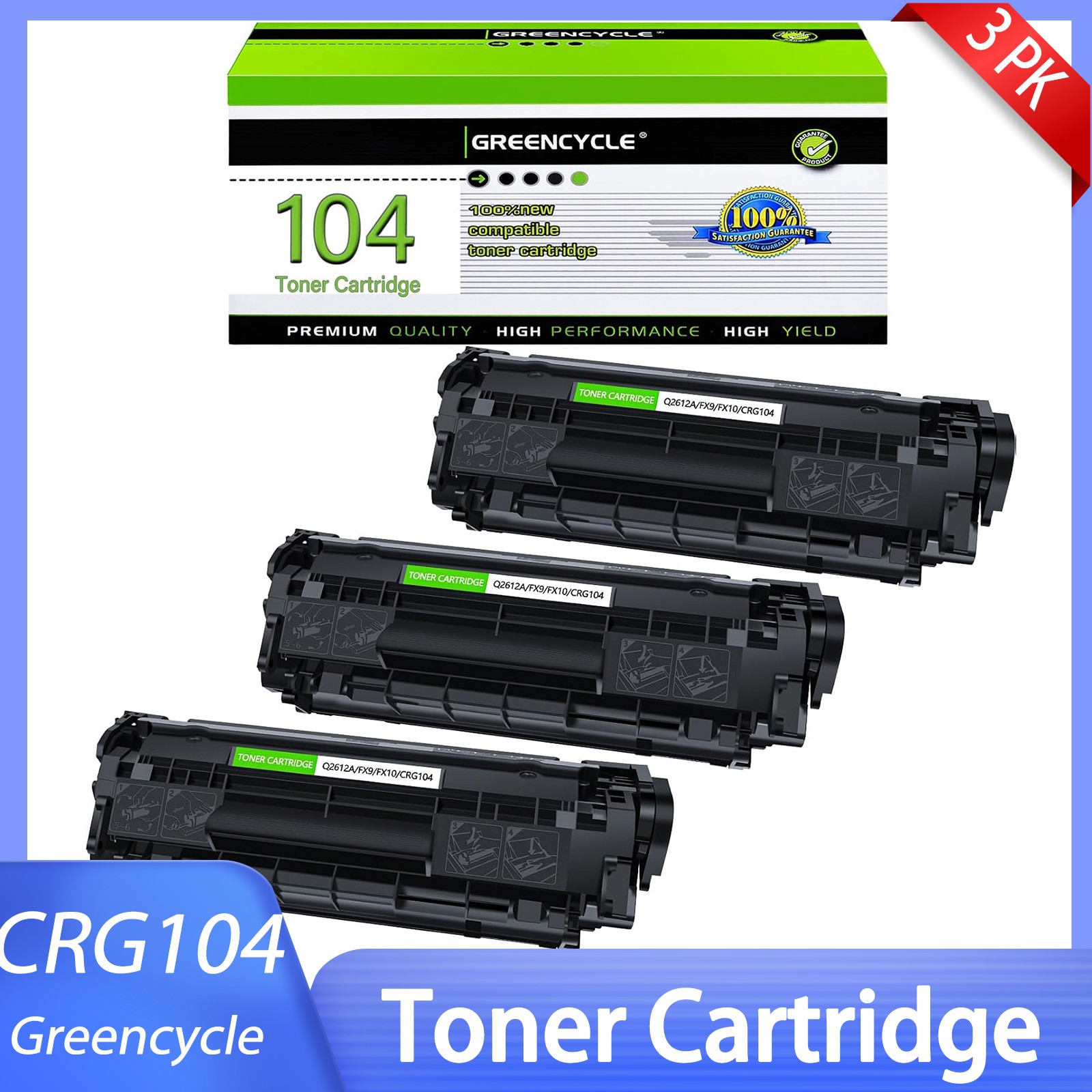 3PK CRG104 fits for Canon 104 FX9 FX10 Toner ImageClass MF4150 MF4350D D420 D480