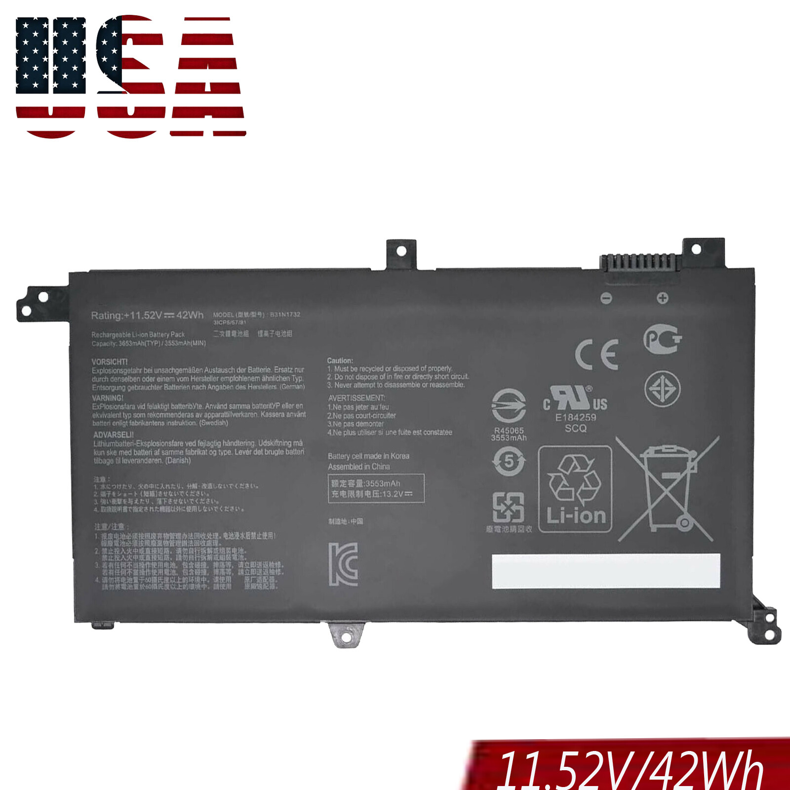 New B31N1732 Laptop Battery 11.52V 3653mAh 42Wh For VivoBook X571G X571LH X571GT
