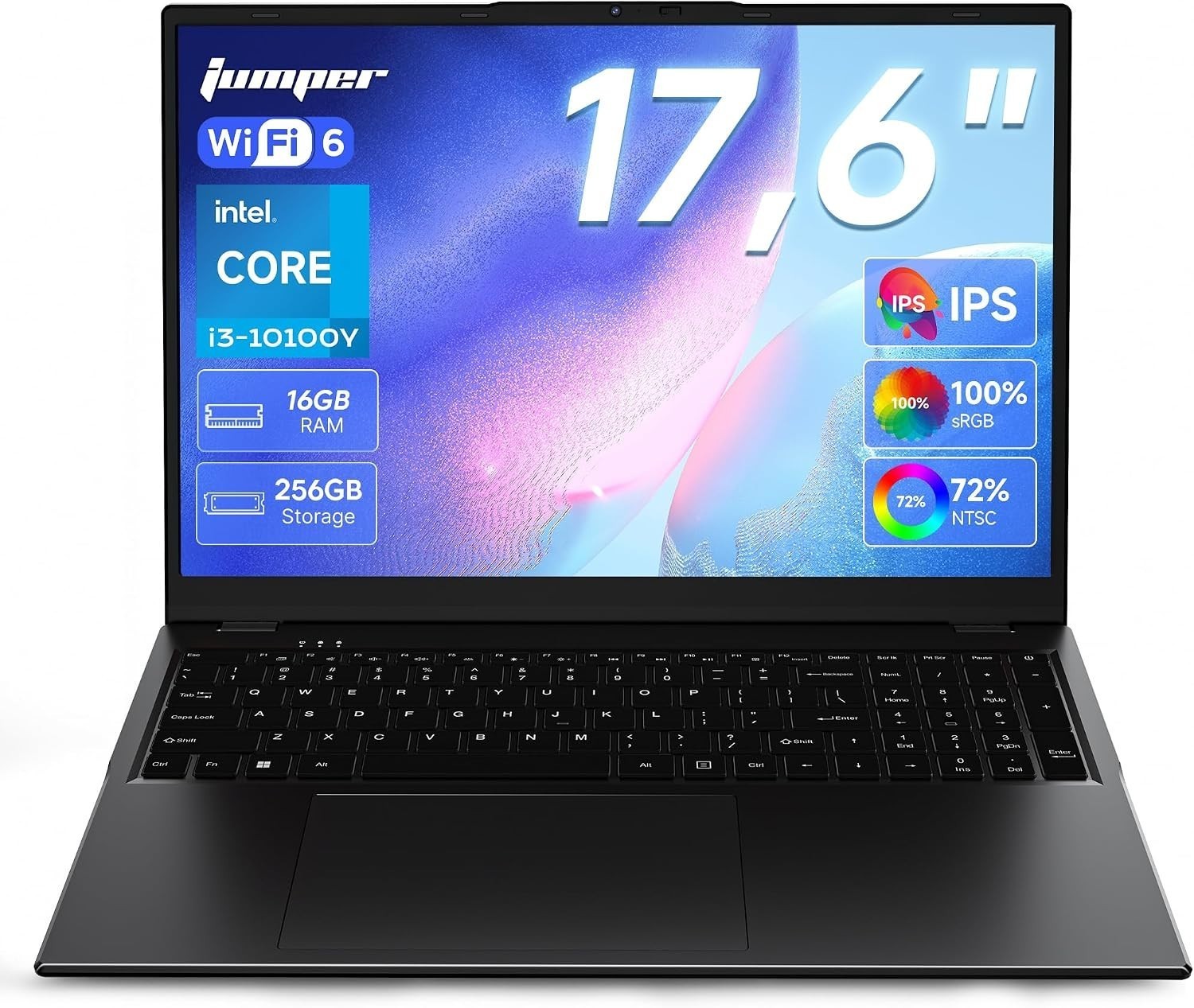 jumper 17.6" Laptop, i3-10100Y CPU, 16GB RAM 256 SSD, 100% sRGB FHD Display