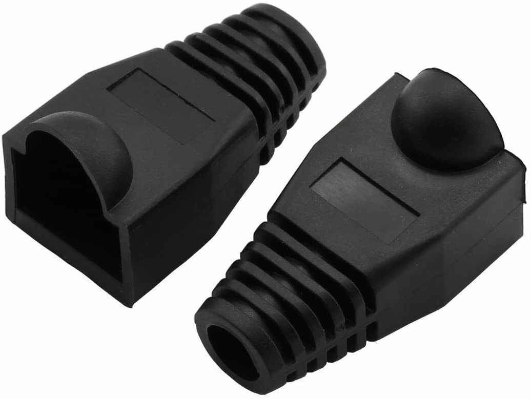 RJ45 Black Strain Relief Boot End Cap for Cat5/5e Cat6 Ethernet Cable Plug Lot
