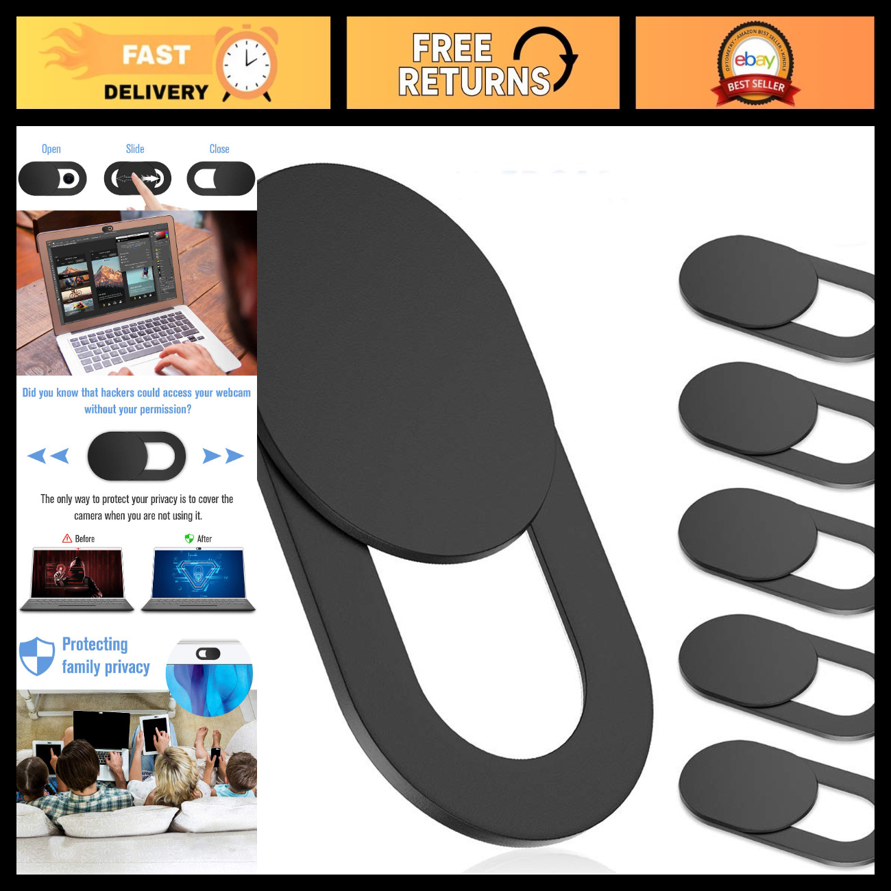 Ultra-Thin Webcam Cover Slide, 6 Pack, 0.022in Laptop Camera Blocker