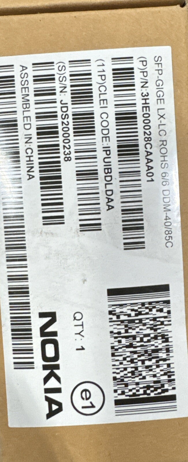 NOKIA 3HE00028CAAA01 SFP-GIGE LX-LC 6/6 DDM-40/85C Optical Transceiver