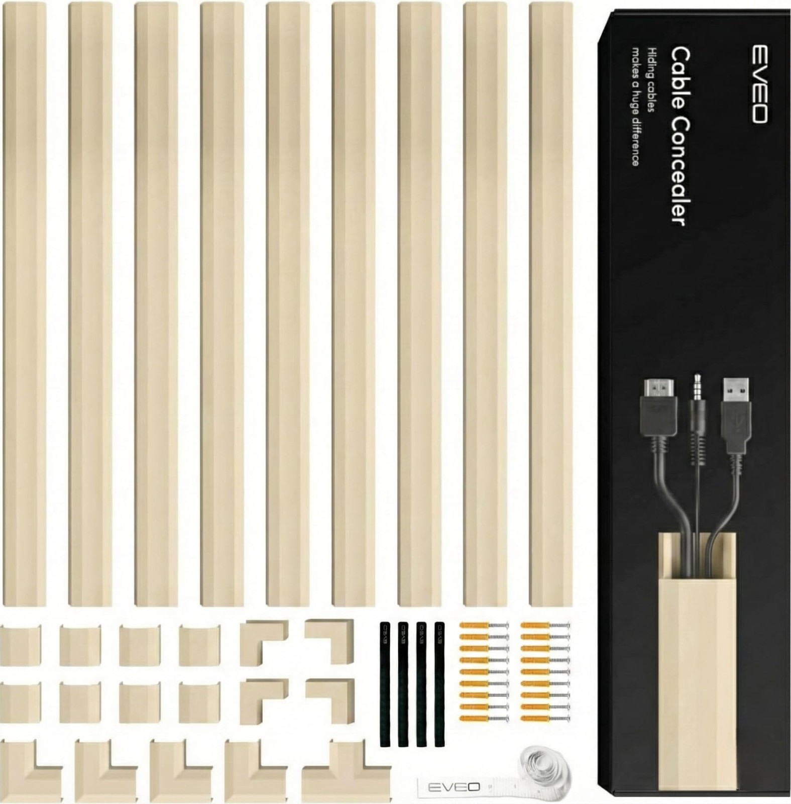 Cord Covers for Wires on Wall - 150in Cable Management 150" - Medium, Beige 