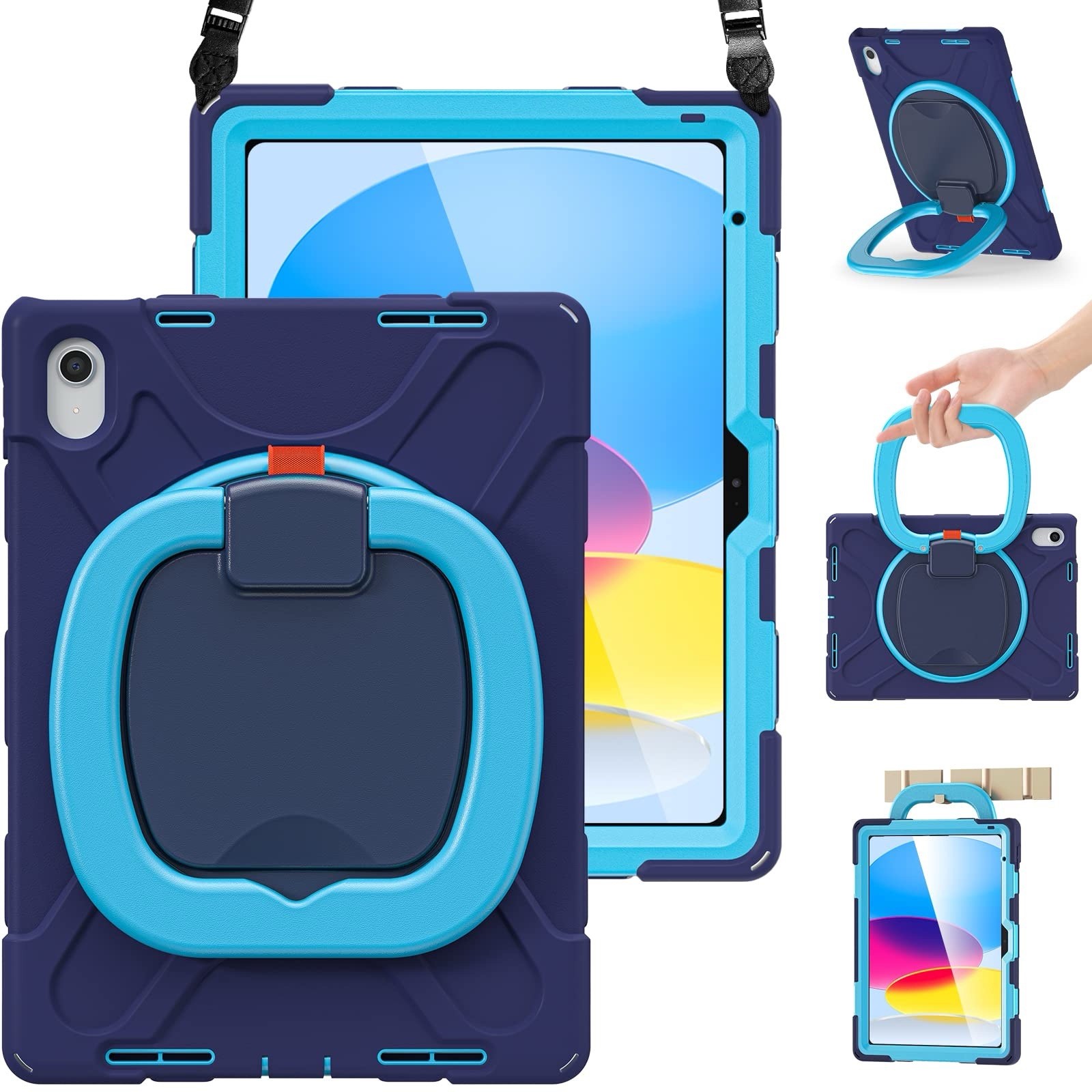 BRAECN Kids Case for iPad (A16) 11th/10th Generation 11”/10.9" Navy Blue Strap