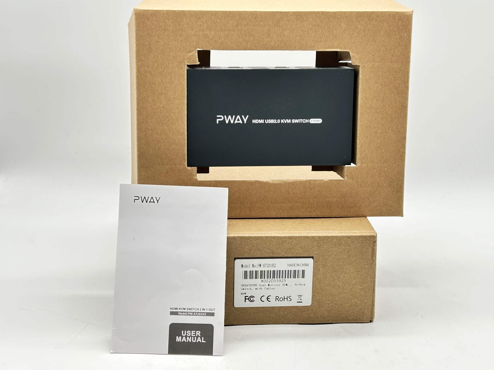 PWAY PW-S7201H2 2-Port HDMI KVM Switch 4K 30Hz USB 2.0 for Two Computers