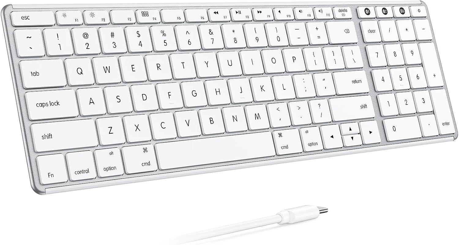seenda SK64-2 Bluetooth Keyboard for Mac iPad 99 Keys USB-C White Silver