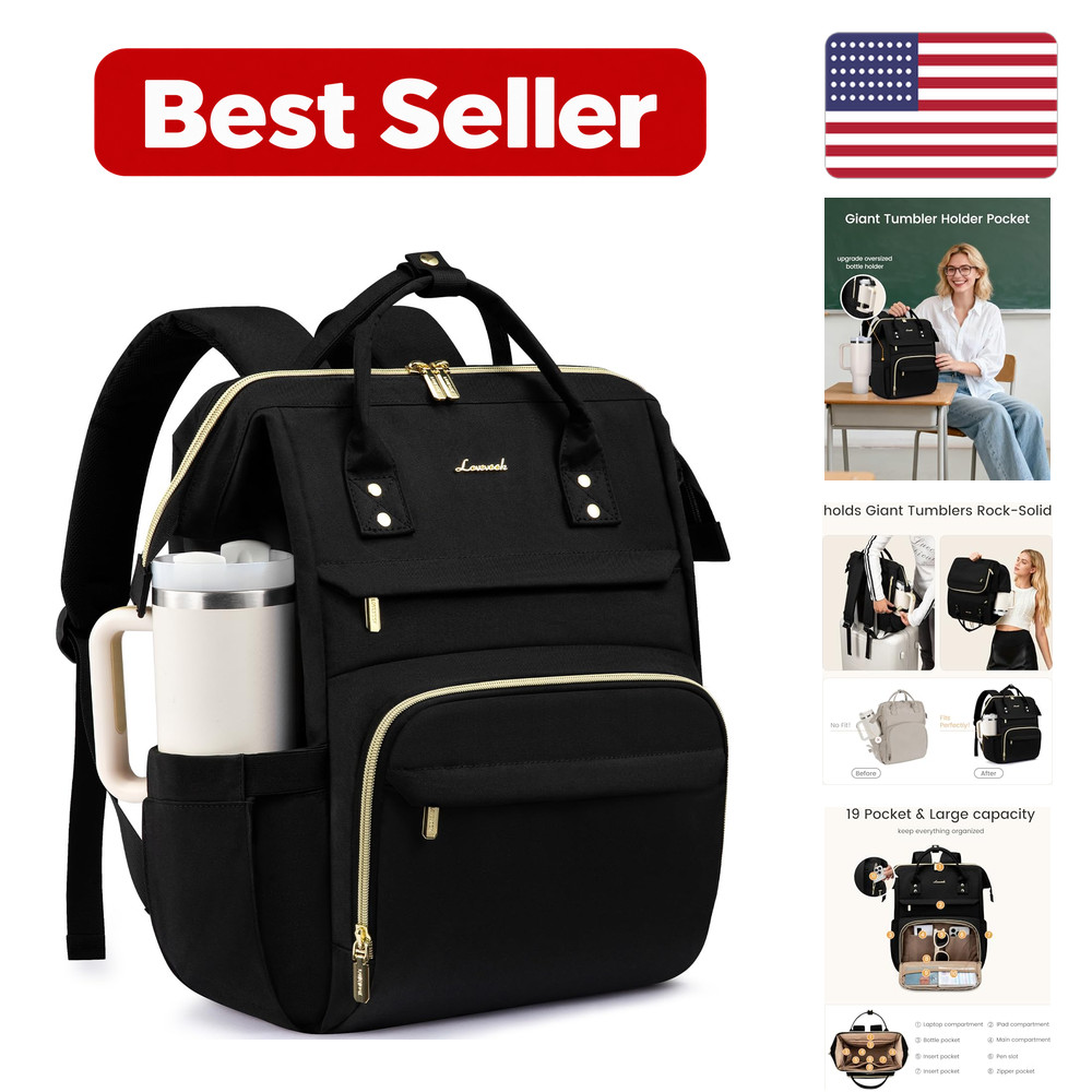Laptop Backpack for Women - Black 15.6-Inch Cup-Holder Fabric