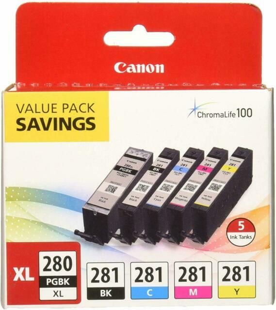 Genuine Canon PGI-280 XL /CLI-281 Black Cyan Magenta Yellow 5 Pack New NIB OEM 