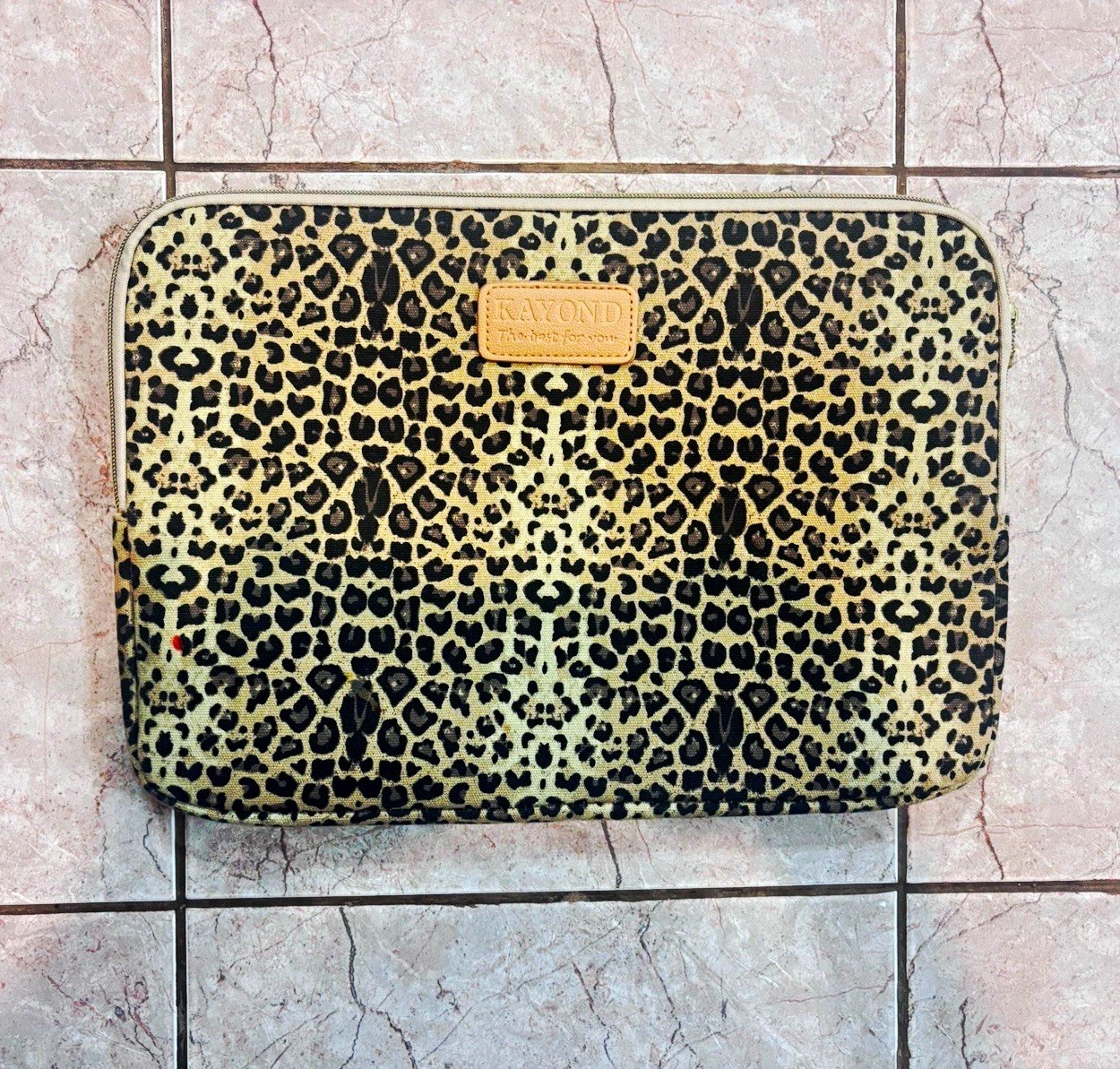 RAVOND 13in Padded Laptop Sleeve Case Animal Print Canvas Beige/Black