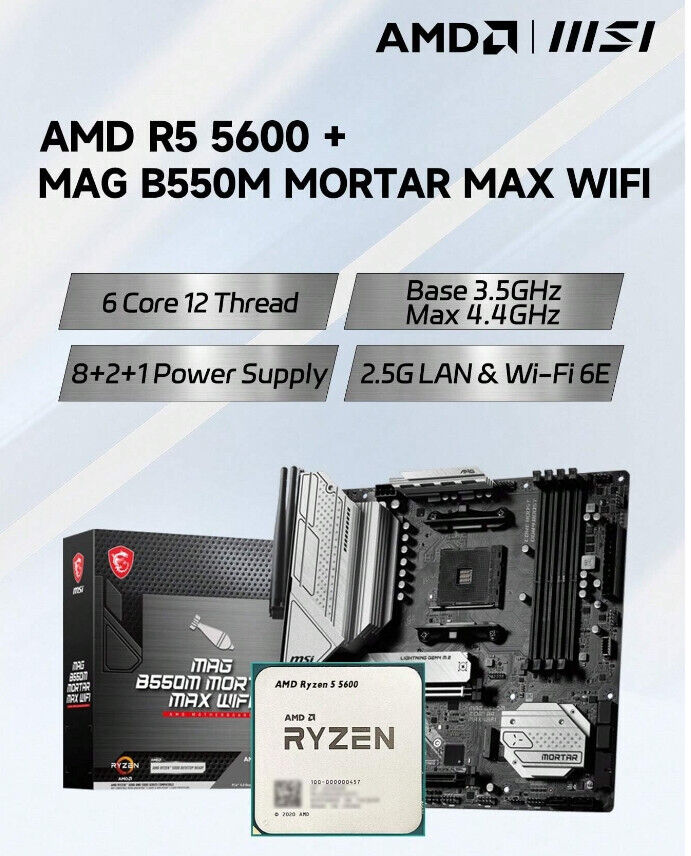 MSI MAG B550M Mortar MAX WiFi Gaming Motherboard w/ AMD R5 5600
