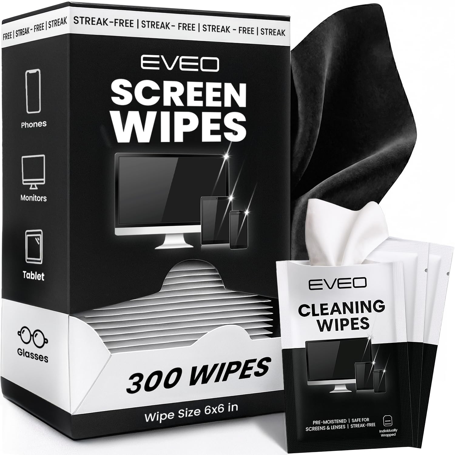 EVEO Screen Wipes - Electronic Wipes, Computer Screen Cleaner Wipes for Elect...