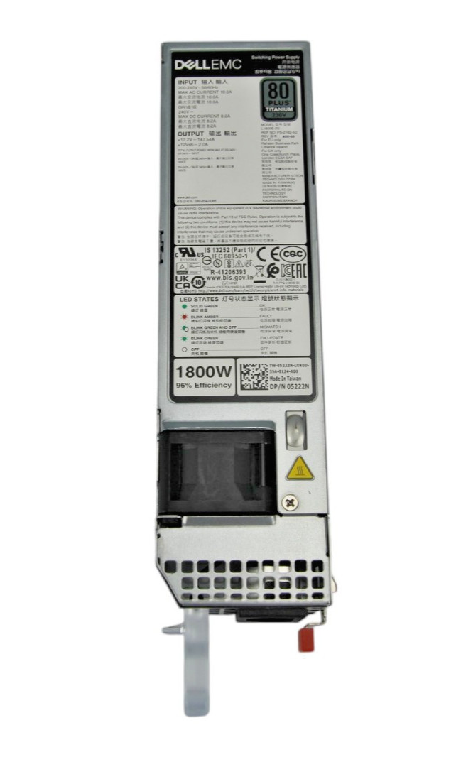 Dell PowerEdge 15G 16G R650 R660 R750 R760 1800W 200-240V 80+ Titanium PSU 5222N