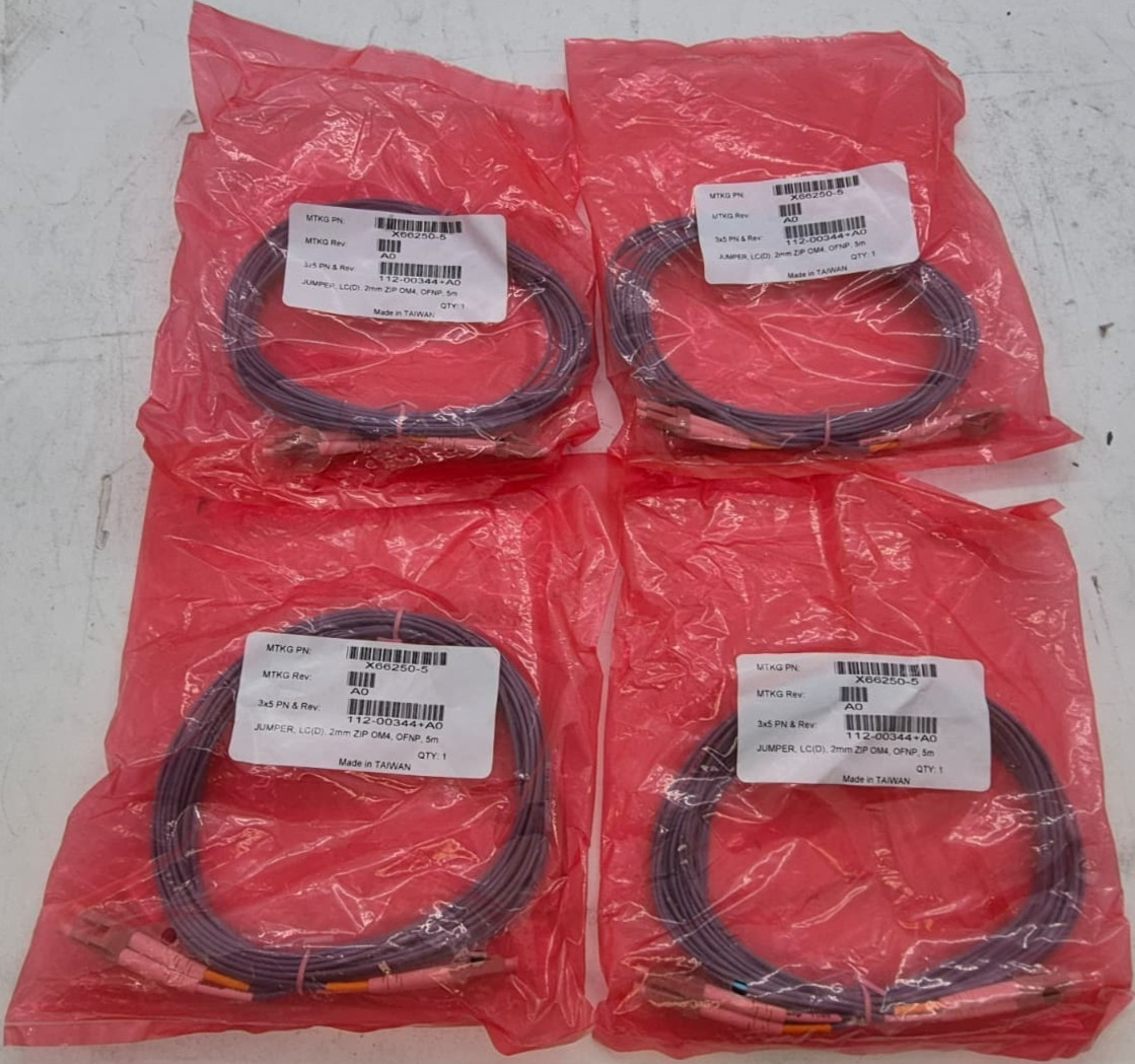 Lot of 4 X66250-5 Optical Cable - Jumper, LC(D), 2mm ZIP OM4, OFNP, 5m