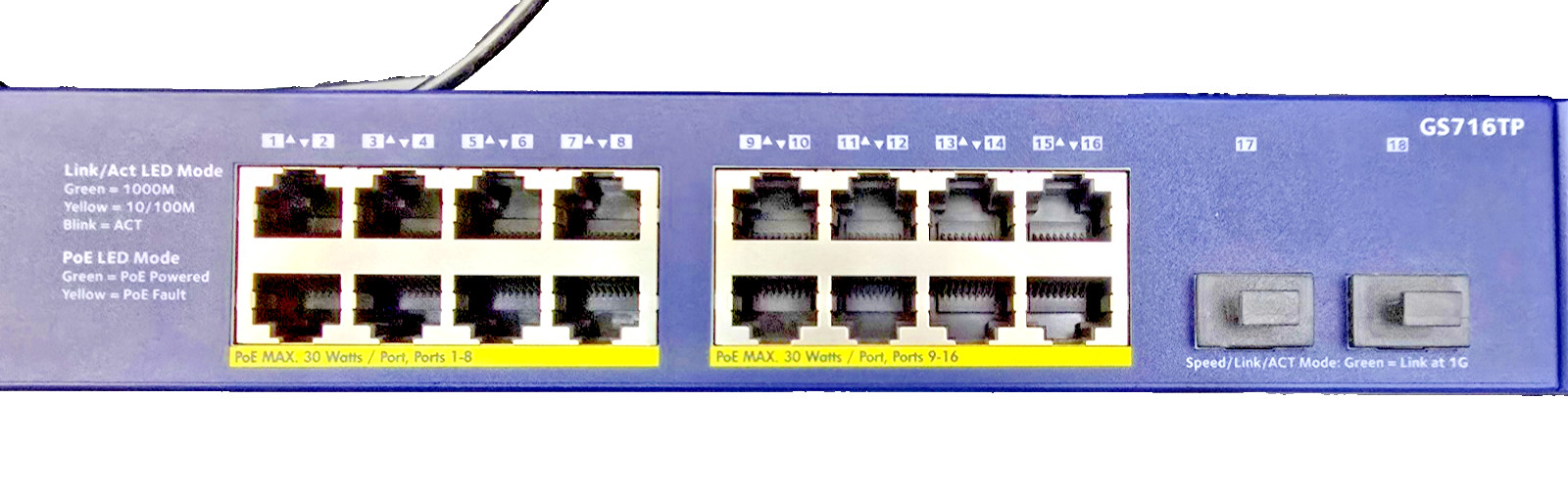 NETGEAR 18-Port PoE Gigabit Ethernet Smart Switch (GS716TP) - Managed