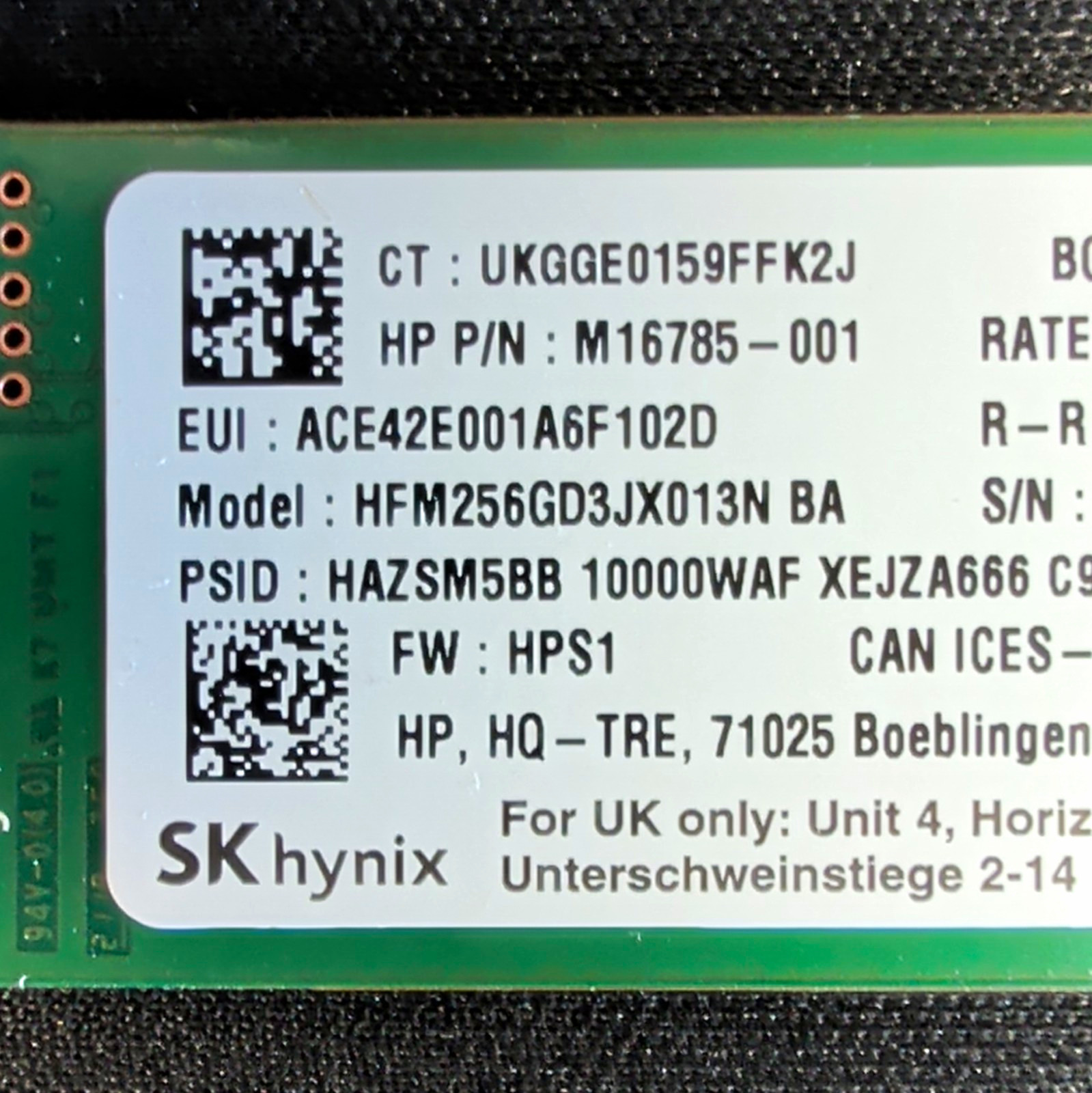 SK hynix 256GB M.2 Internal SSD HFM256GD3JX013N BA M16785-001