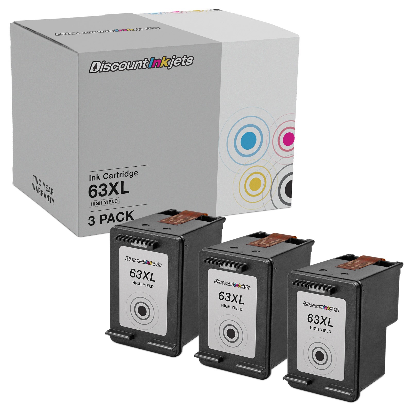 Ink Cartridge Replacement for HP 63XL F6U64AN High Yield (Black, 3-Pack)