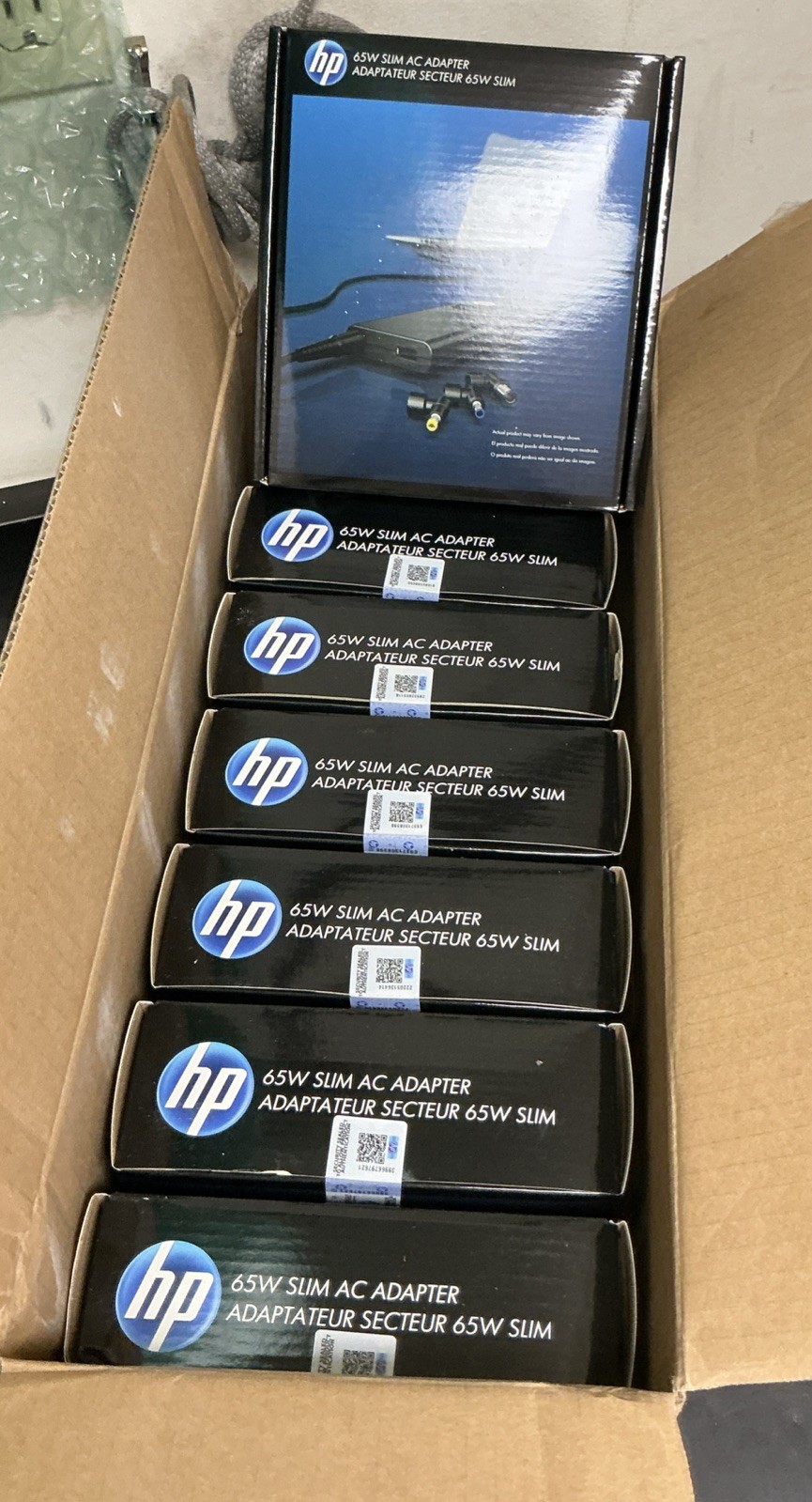 Box of 7 HP 65W Slim AC Adapters H6Y82UT#ABA