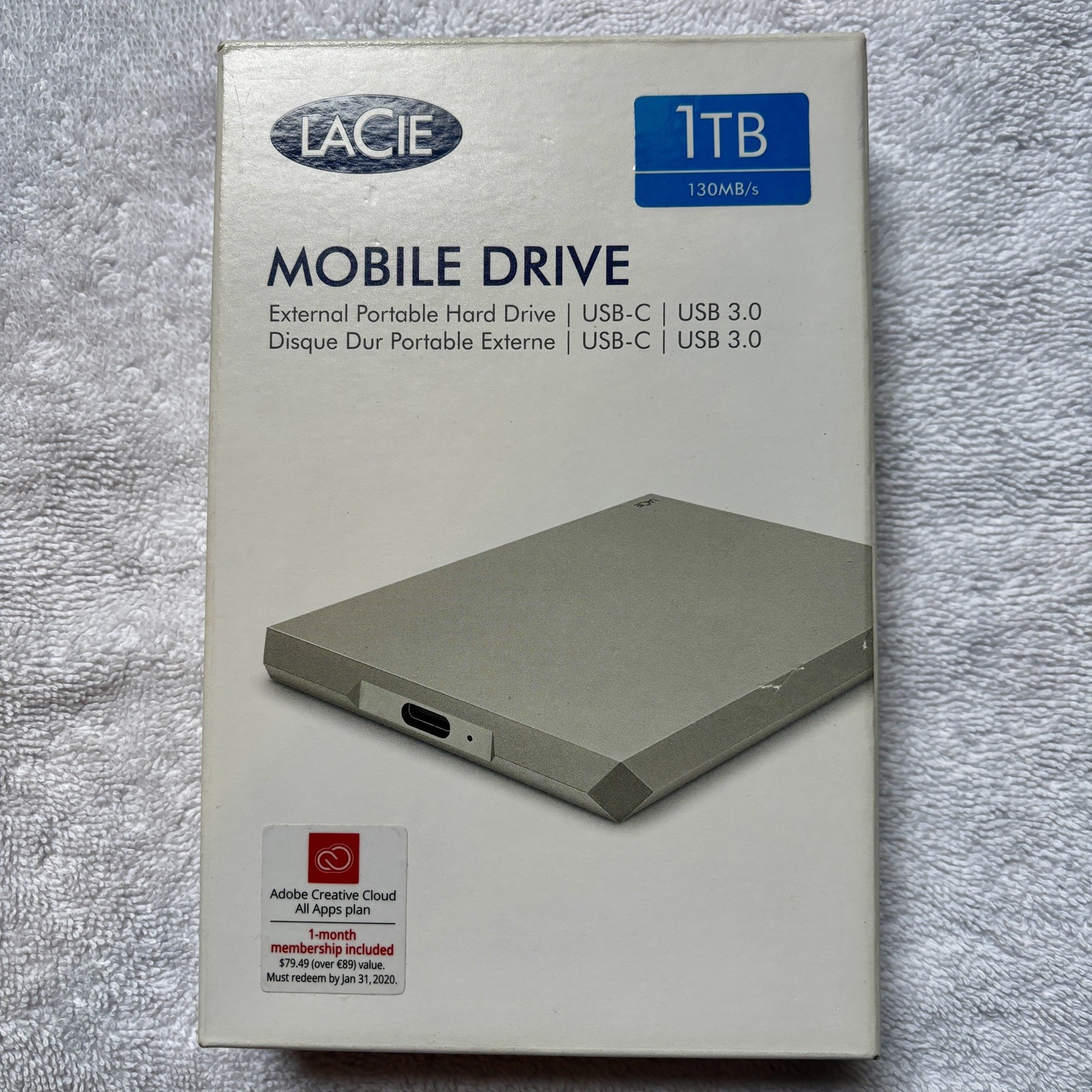 LaCie Mobile Drive External Portable 1 TB Hard Drive USB-C USB 3.0 W/ Software