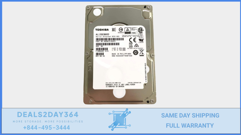 Toshiba HDEBC01GEA51 2.5" 600GB 10K SAS 6Gbs Dell R610 R620 R630 R710 R720 R730