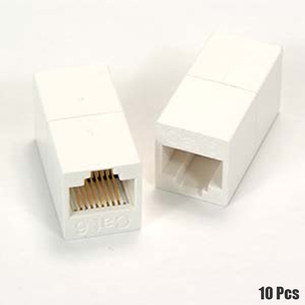 10Pcs CAT6 RJ45 Female to Female Coupler Inline UTP Cable Joiner Connector White